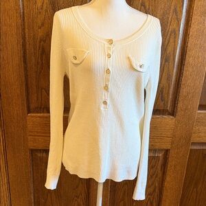 Ann Taylor Loft Cream Ribbed Stretch Women's Top